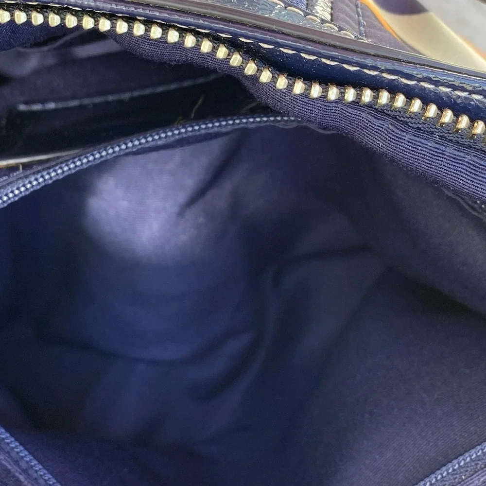 Coach Signature Stripe Linear Signature Tote Navy Multi Patent Trim F23908